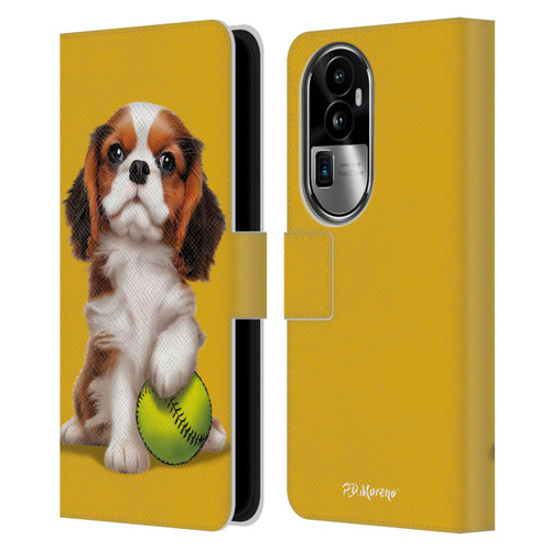 P.D. Moreno Sport Puppies Cavalier King Charles Baseball Leather Book Wallet Case Cover For OPPO Reno10 Pro+