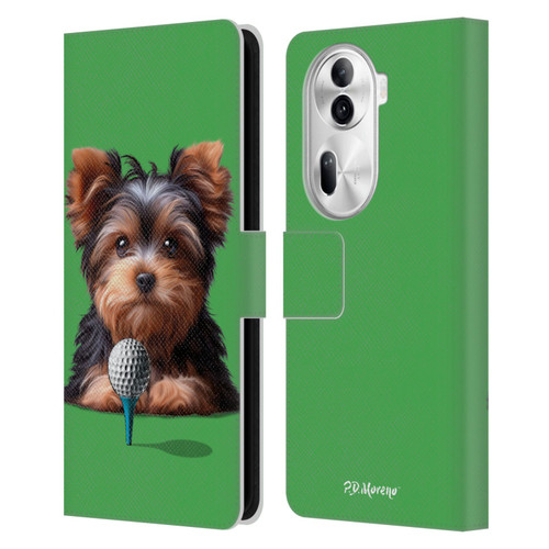 P.D. Moreno Sport Puppies Yorkshire Terrier Golf Leather Book Wallet Case Cover For OPPO Reno11