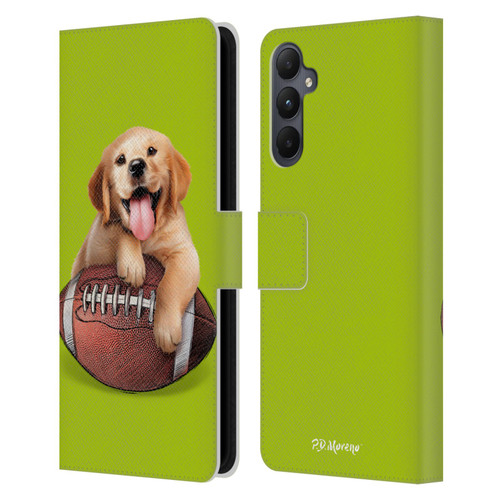 P.D. Moreno Sport Puppies Golden Retriever Football Leather Book Wallet Case Cover For Samsung Galaxy A05s