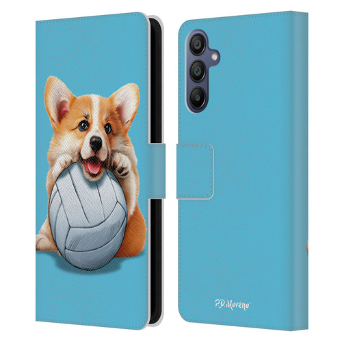 P.D. Moreno Sport Puppies Corgi Volleyball Leather Book Wallet Case Cover For Samsung Galaxy A15