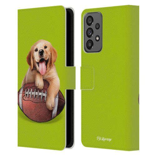 P.D. Moreno Sport Puppies Golden Retriever Football Leather Book Wallet Case Cover For Samsung Galaxy A73 5G (2022)