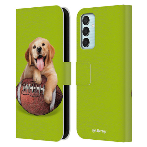 P.D. Moreno Sport Puppies Golden Retriever Football Leather Book Wallet Case Cover For Samsung Galaxy M15/F15 5G