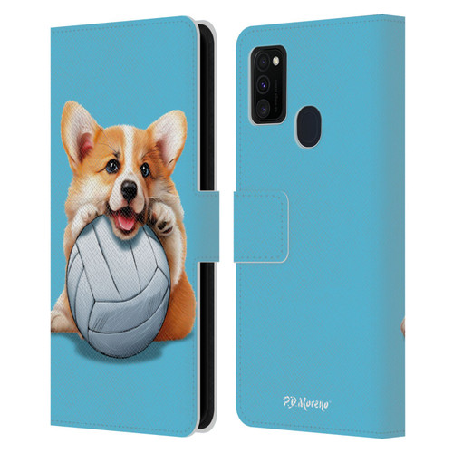 P.D. Moreno Sport Puppies Corgi Volleyball Leather Book Wallet Case Cover For Samsung Galaxy M30s (2019)/M21 (2020)