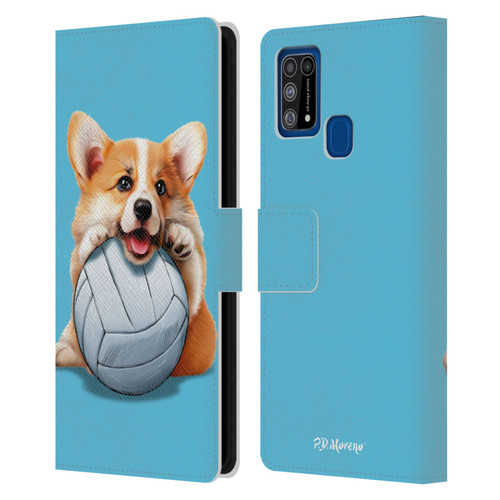 P.D. Moreno Sport Puppies Corgi Volleyball Leather Book Wallet Case Cover For Samsung Galaxy M31 (2020)