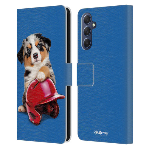 P.D. Moreno Sport Puppies Australian Shepherd Helmet Leather Book Wallet Case Cover For Samsung Galaxy M54 5G