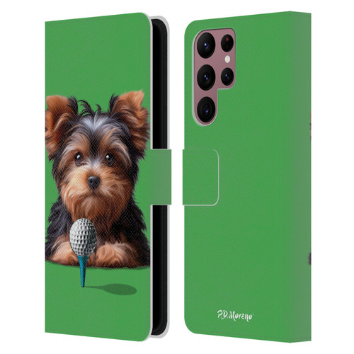 P.D. Moreno Sport Puppies Yorkshire Terrier Golf Leather Book Wallet Case Cover For Samsung Galaxy S22 Ultra 5G