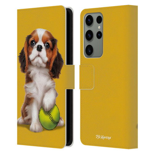 P.D. Moreno Sport Puppies Cavalier King Charles Baseball Leather Book Wallet Case Cover For Samsung Galaxy S23 Ultra 5G