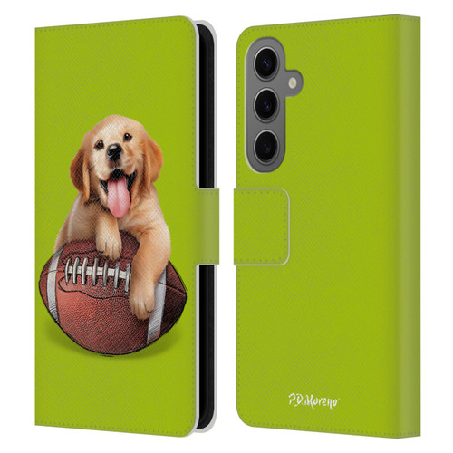P.D. Moreno Sport Puppies Golden Retriever Football Leather Book Wallet Case Cover For Samsung Galaxy S25
