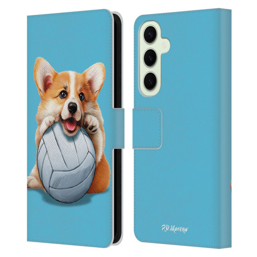P.D. Moreno Sport Puppies Corgi Volleyball Leather Book Wallet Case Cover For Samsung Galaxy S25+