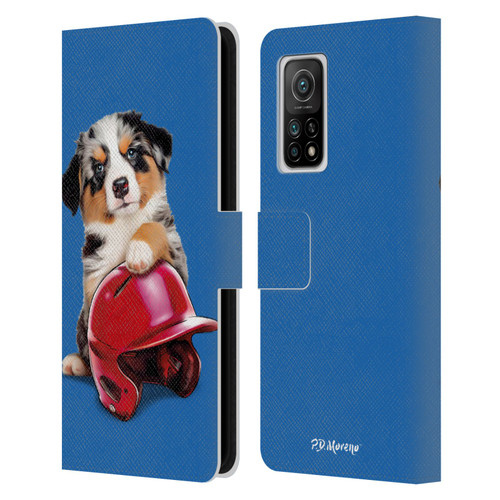 P.D. Moreno Sport Puppies Australian Shepherd Helmet Leather Book Wallet Case Cover For Xiaomi Mi 10T 5G