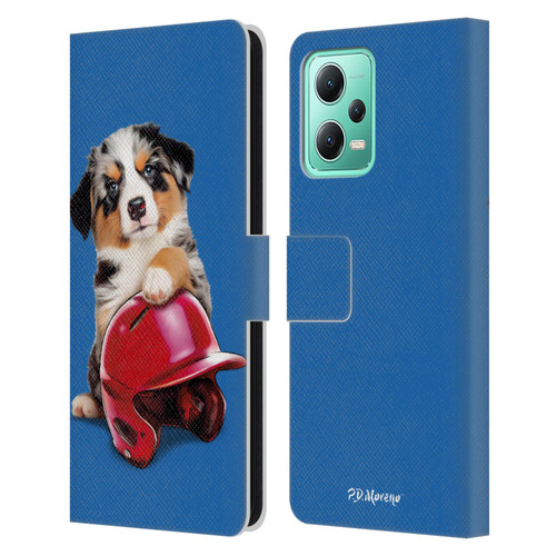 P.D. Moreno Sport Puppies Australian Shepherd Helmet Leather Book Wallet Case Cover For Xiaomi Redmi Note 12 5G