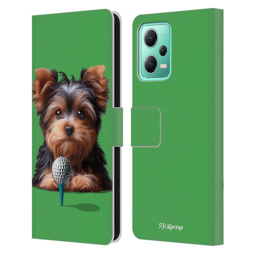 P.D. Moreno Sport Puppies Yorkshire Terrier Golf Leather Book Wallet Case Cover For Xiaomi Redmi Note 12 5G