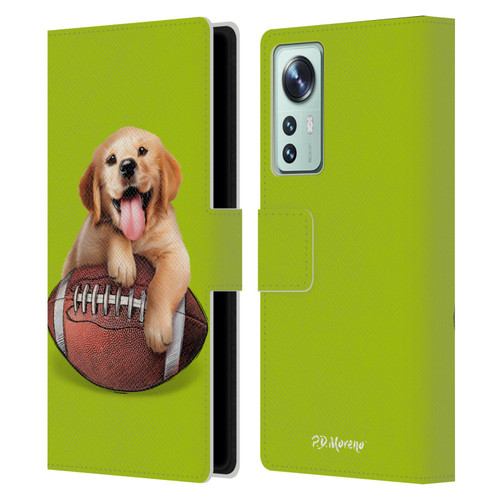 P.D. Moreno Sport Puppies Golden Retriever Football Leather Book Wallet Case Cover For Xiaomi 12