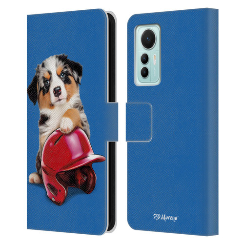 P.D. Moreno Sport Puppies Australian Shepherd Helmet Leather Book Wallet Case Cover For Xiaomi 12 Lite