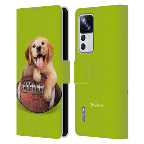 P.D. Moreno Sport Puppies Golden Retriever Football Leather Book Wallet Case Cover For Xiaomi 12T Pro
