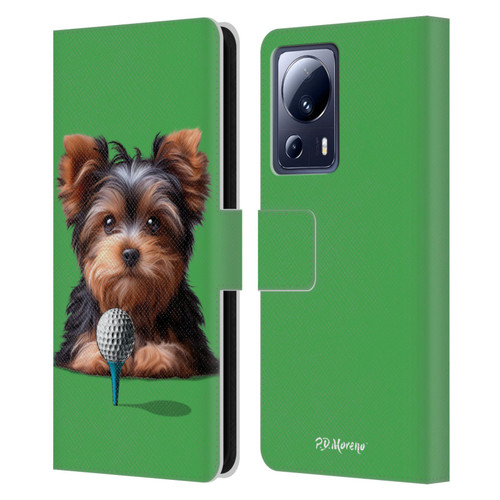 P.D. Moreno Sport Puppies Yorkshire Terrier Golf Leather Book Wallet Case Cover For Xiaomi 13 Lite 5G