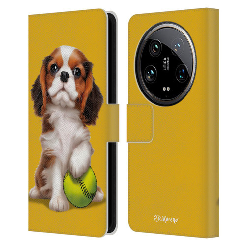P.D. Moreno Sport Puppies Cavalier King Charles Baseball Leather Book Wallet Case Cover For Xiaomi 14 Ultra