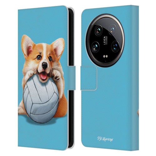 P.D. Moreno Sport Puppies Corgi Volleyball Leather Book Wallet Case Cover For Xiaomi 14 Ultra