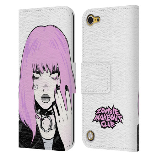 Zombie Makeout Club Graphics Pink Hair Leather Book Wallet Case Cover For Apple iPod Touch 5G 5th Gen