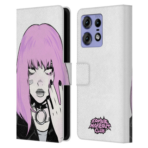 Zombie Makeout Club Graphics Pink Hair Leather Book Wallet Case Cover For Motorola Edge 50 Pro