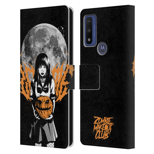Zombie Makeout Club Graphics Halloween Pumpkin Leather Book Wallet Case Cover For Motorola G Pure