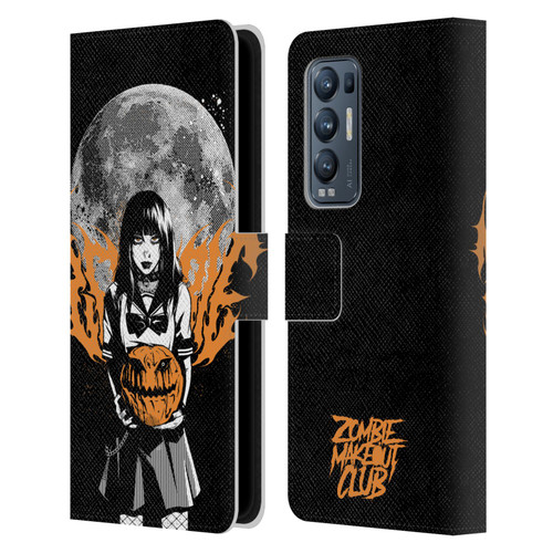Zombie Makeout Club Graphics Halloween Pumpkin Leather Book Wallet Case Cover For OPPO Find X3 Neo / Reno5 Pro+ 5G
