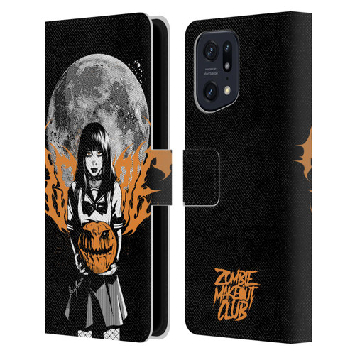 Zombie Makeout Club Graphics Halloween Pumpkin Leather Book Wallet Case Cover For OPPO Find X5