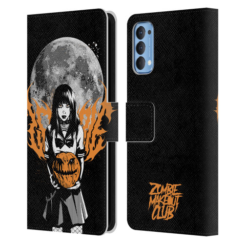 Zombie Makeout Club Graphics Halloween Pumpkin Leather Book Wallet Case Cover For OPPO Reno 4 5G