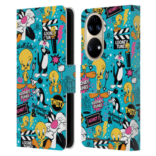 Looney Tunes Graphics and Characters Tweety And Sylvester Leather Book Wallet Case Cover For Huawei P50