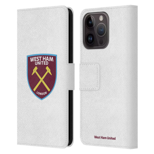 West Ham United FC Crest Full Colour White Leather Book Wallet Case Cover For Apple iPhone 15 Pro