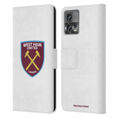 West Ham United FC Crest Full Colour White Leather Book Wallet Case Cover For Motorola Moto Edge 30 Fusion