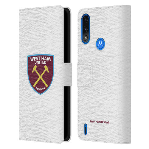 West Ham United FC Crest Full Colour White Leather Book Wallet Case Cover For Motorola Moto E7 Power / Moto E7i Power