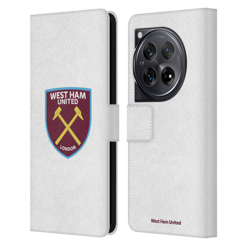 West Ham United FC Crest Full Colour White Leather Book Wallet Case Cover For OnePlus 12