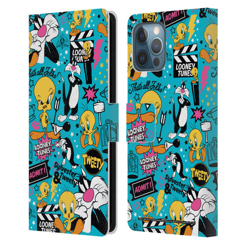 Looney Tunes Graphics and Characters Tweety And Sylvester Leather Book Wallet Case Cover For Apple iPhone 12 Pro Max