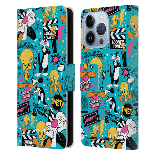 Looney Tunes Graphics and Characters Tweety And Sylvester Leather Book Wallet Case Cover For Apple iPhone 13 Pro