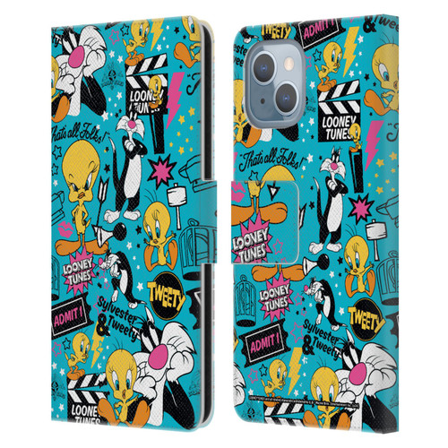 Looney Tunes Graphics and Characters Tweety And Sylvester Leather Book Wallet Case Cover For Apple iPhone 14