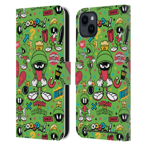 Looney Tunes Graphics and Characters Marvin The Martian Leather Book Wallet Case Cover For Apple iPhone 15 Plus