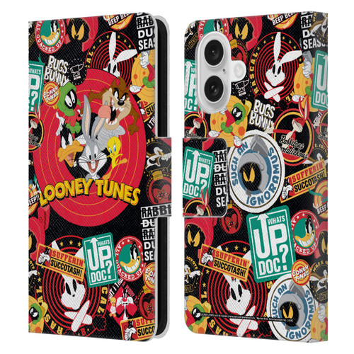 Looney Tunes Graphics and Characters Sticker Collage Leather Book Wallet Case Cover For Apple iPhone 16