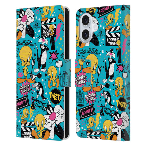 Looney Tunes Graphics and Characters Tweety And Sylvester Leather Book Wallet Case Cover For Apple iPhone 16 Plus