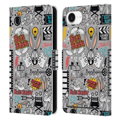 Looney Tunes Graphics and Characters Bugs Bunny Leather Book Wallet Case Cover For Apple iPhone 16e