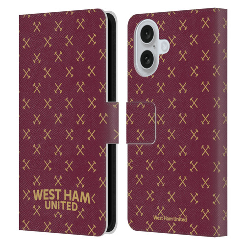 West Ham United FC Hammer Marque Kit Patterns Leather Book Wallet Case Cover For Apple iPhone 16