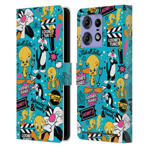 Looney Tunes Graphics and Characters Tweety And Sylvester Leather Book Wallet Case Cover For Motorola Edge 50 Pro