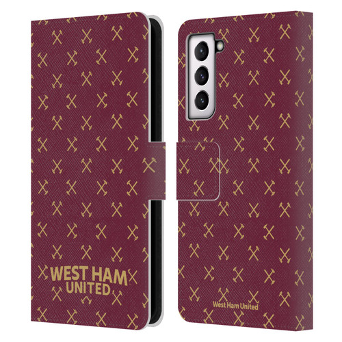 West Ham United FC Hammer Marque Kit Patterns Leather Book Wallet Case Cover For Samsung Galaxy S21 5G