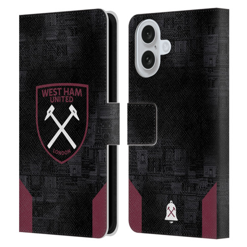 West Ham United FC 2024/25 Crest Kit Away Leather Book Wallet Case Cover For Apple iPhone 16