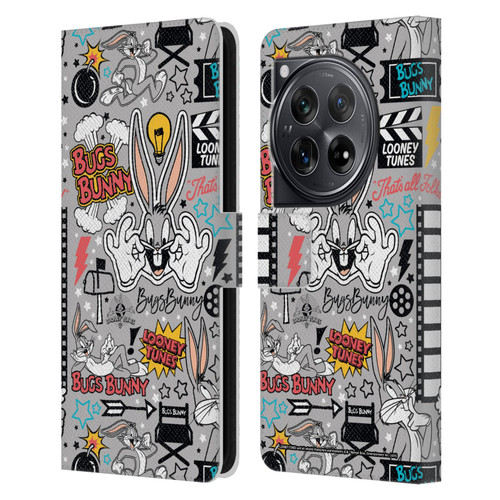 Looney Tunes Graphics and Characters Bugs Bunny Leather Book Wallet Case Cover For OnePlus 12