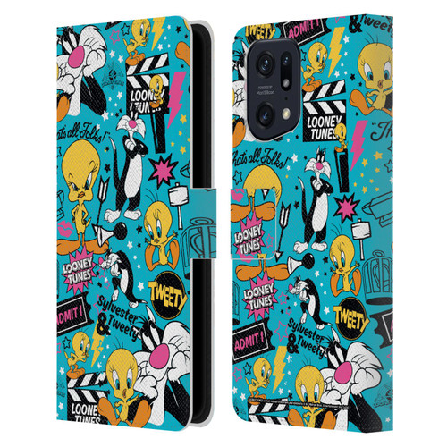 Looney Tunes Graphics and Characters Tweety And Sylvester Leather Book Wallet Case Cover For OPPO Find X5
