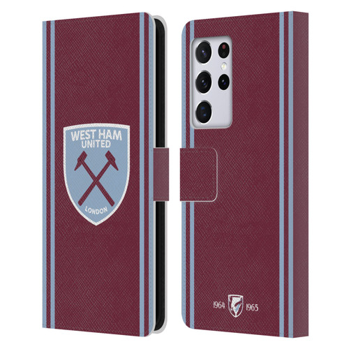 West Ham United FC 2024/25 Crest Kit Home Leather Book Wallet Case Cover For Samsung Galaxy S21 Ultra 5G