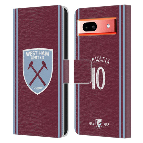 West Ham United FC 2024/25 Players Home Kit Lucas Paquetá Leather Book Wallet Case Cover For Google Pixel 7a