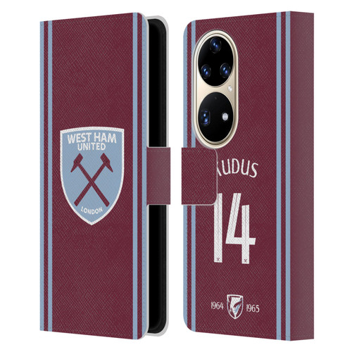 West Ham United FC 2024/25 Players Home Kit Mohammed Kudus Leather Book Wallet Case Cover For Huawei P50 Pro
