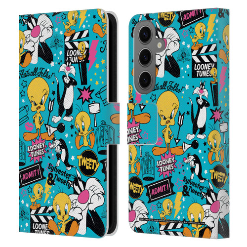 Looney Tunes Graphics and Characters Tweety And Sylvester Leather Book Wallet Case Cover For Samsung Galaxy S25
